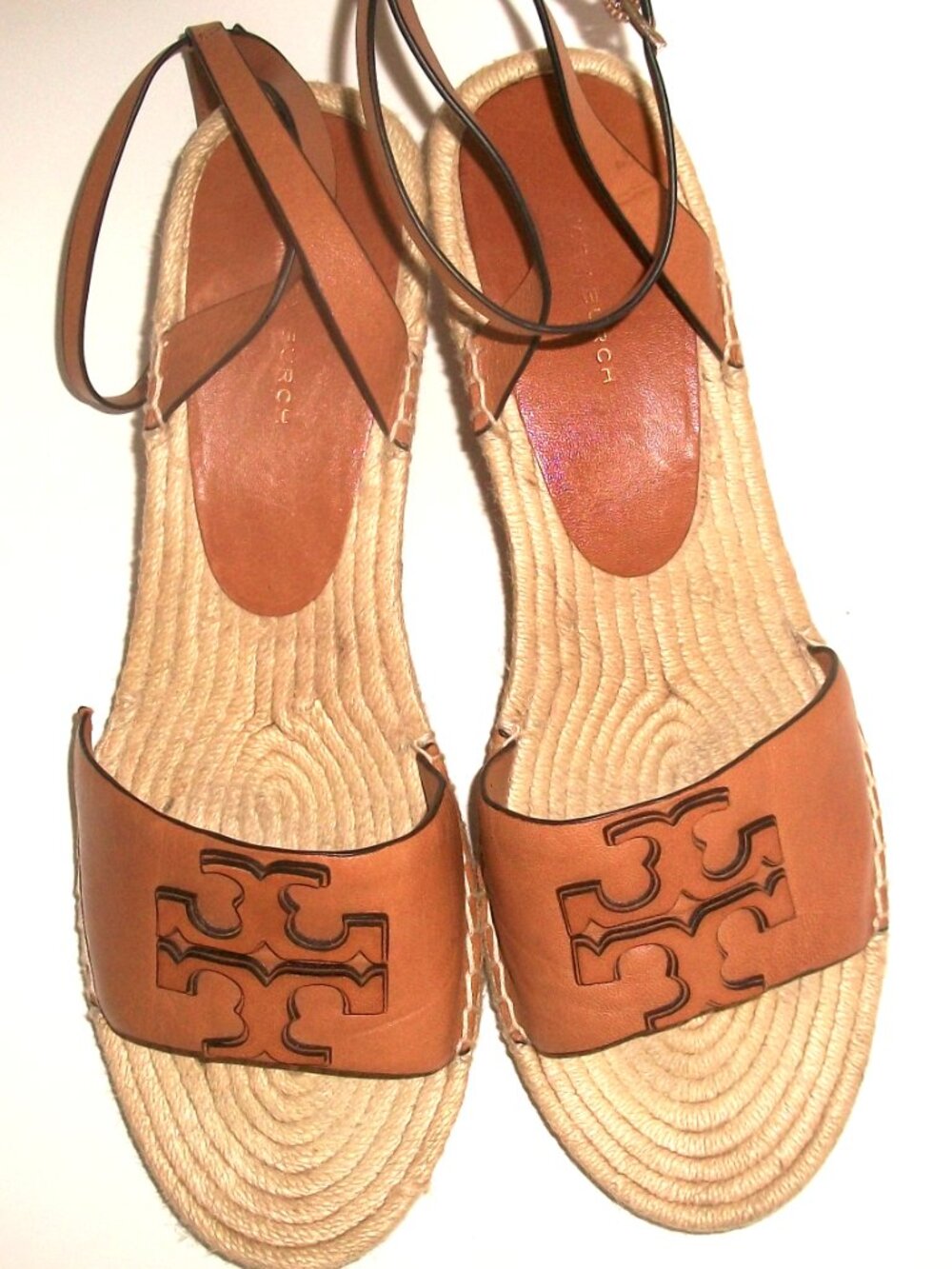 Tory Burch Ines Ankle Strap Wedge Logo Espadrille in "Ceramic Taupe"